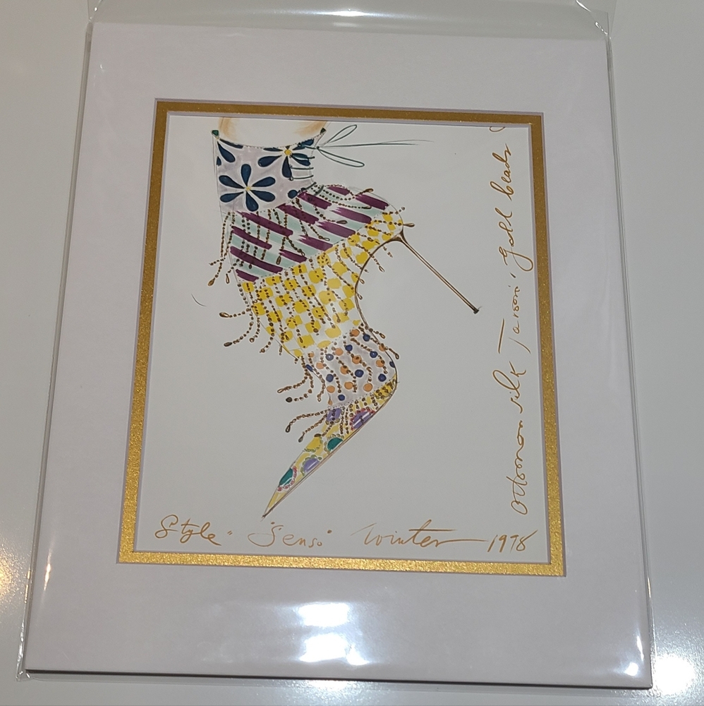 New Manolo Blahnik art print matted white and gold